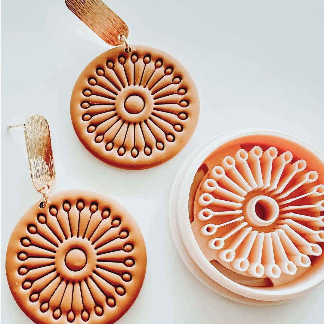 HOT Boho Bohemian Style Polymer Clay Cutter Feather Fan Lotus Geometry Shape Clay Embossed Molds for Earrings Jewelry Making