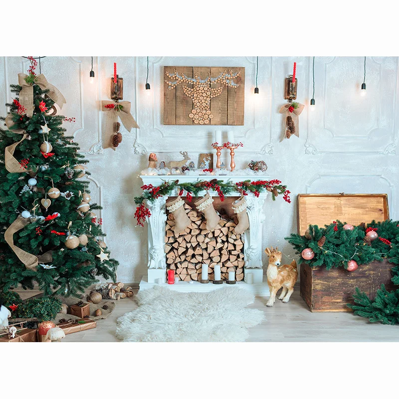 Photorealistic Fabric Christmas Day Photography Backdrops Snowman and Pine Trees Forest Garland Photo Studio Background FSS-203