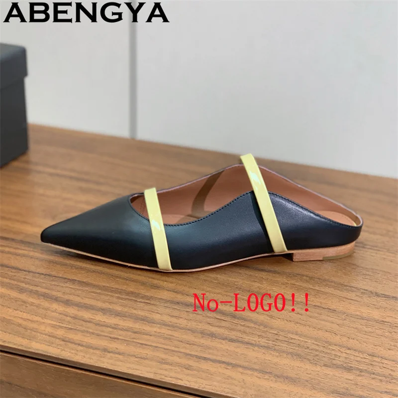 

ABENGYA Real Leather Pointy Toe High Heels Slippers Woman Classics Sexy Stiletto Pumps Shoes Women Summer Mules Shoes Mujer