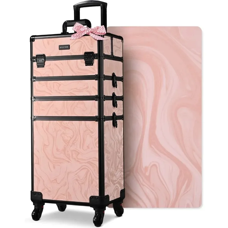 

4in1 Makeup Trolley on Wheels Esthetician Rolling Case Hair tool Travel Bag Lash Storage Barber Tool Box for Nail Bar