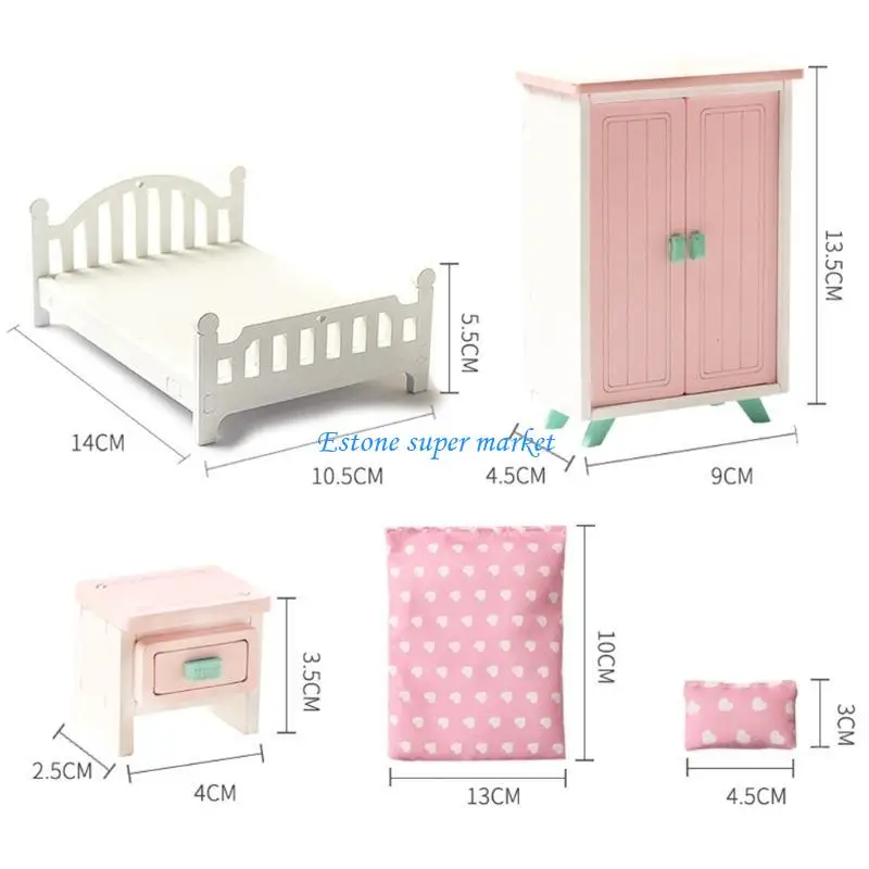 Mini chambre à coucher en bois, salon, salle à manger, accessoires, jouets pour enfants, cadeau, 090B