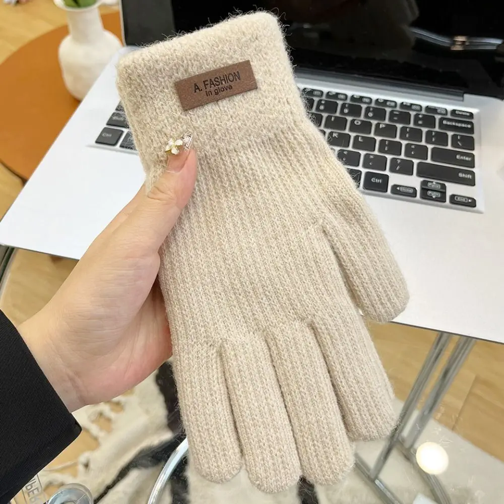 Candy Color Knitting Gloves Five Finger Korean Style Full Finger Mittens Full Finger Mittens Windproof Cycling Driving Gloves