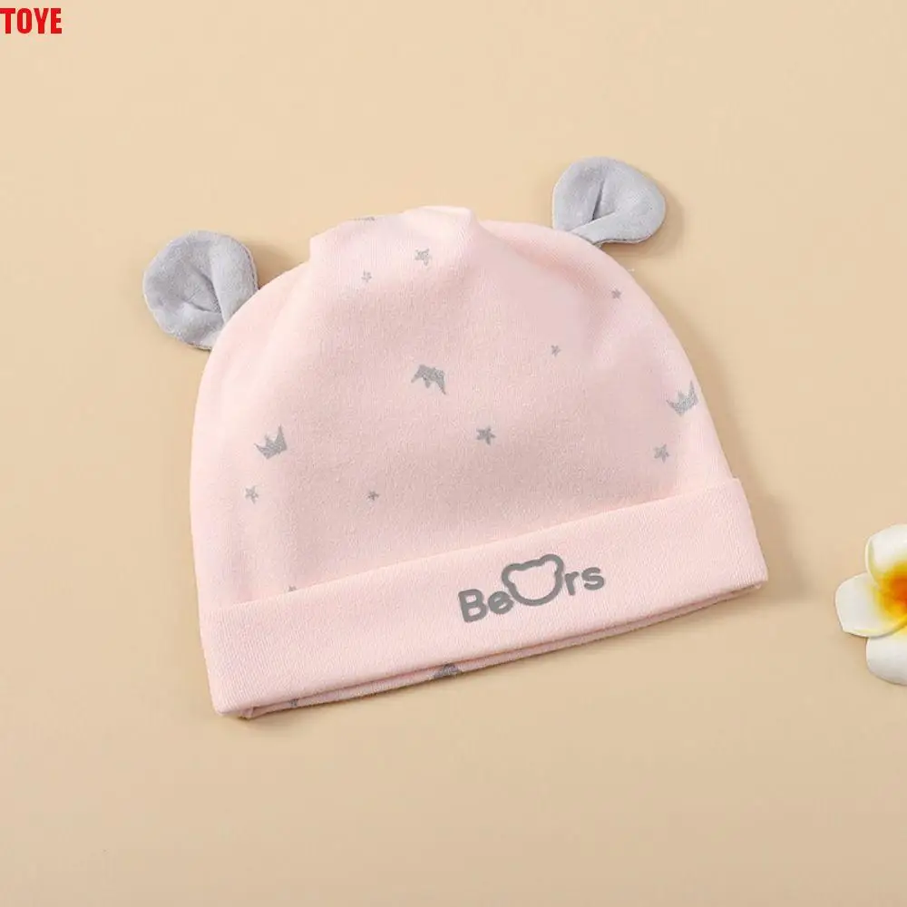 

Headwear Print Boneless Muslin Hats 0-3 Months Cartoon Bear Newborn Hats Soft Elastic Baby Fetal Cap Autumn