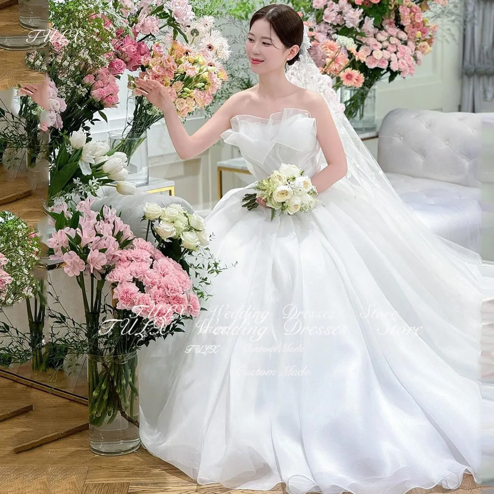 

TULX Luxury Strapless Korea Wedding Dresses Photo Shoot Organza Corset/Zip Back Women Long Bridal Gowns Sleeveless Custom Made