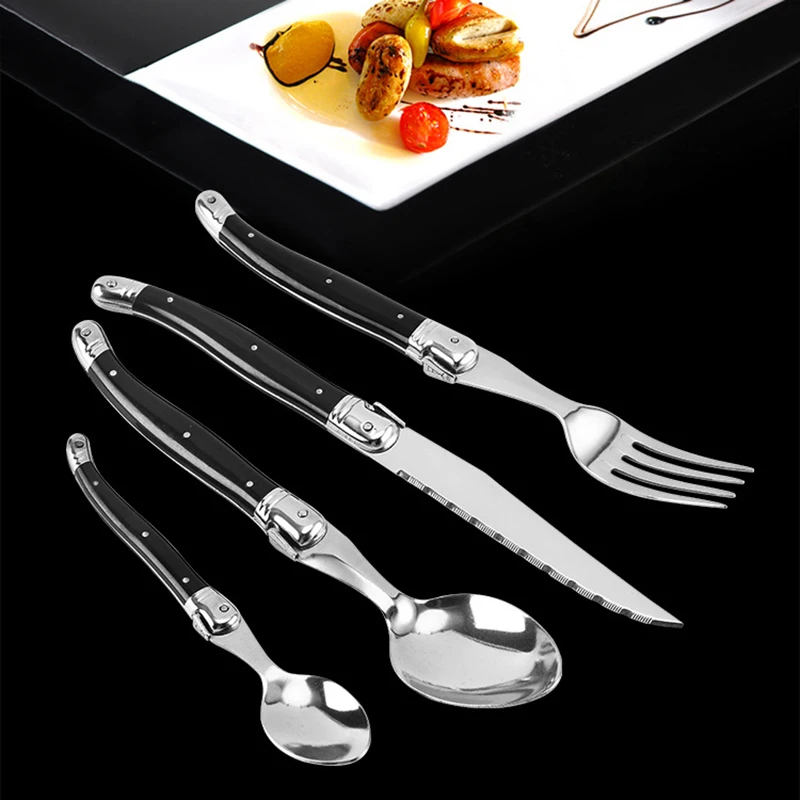 4-10pcs 9\'\' Laguiole Steak Knife Black Cutlery Dinner Knives Forks Stainless Steel Dinnerware Restaurant Bar Kitchen Tableware