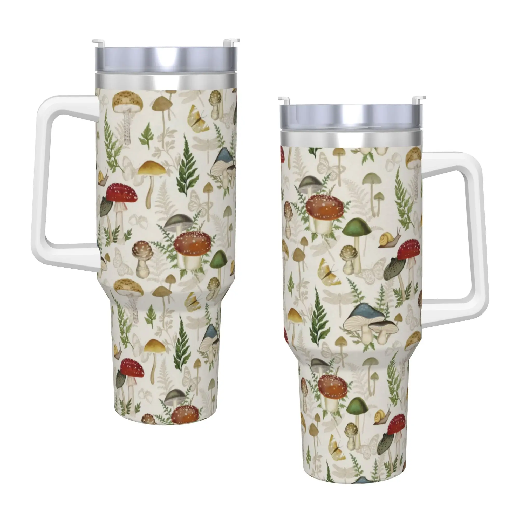 Rural flowers Stainless Steel Tumbler Mushroom Beach Thermal Mug With Straws and Lid Large Car Mugs Cold Drink Water Bottle