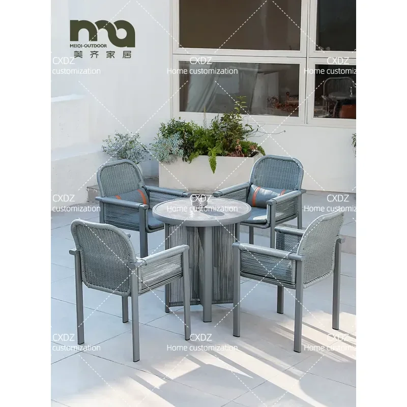 Outdoor Rattan Dining Table and Chairs Set Waterproof Sunproof Garden Patio Balcony Leisure Furniture for Courtyard