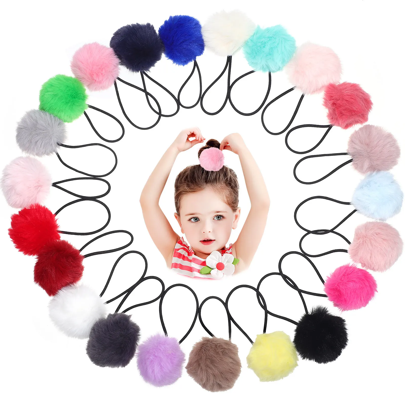 

22Pcs Hair Ties Pom Pom Ball Elastic Hair Rope Multiple Colors Long-Lasting Ponytail Holder for Ponytail Holder