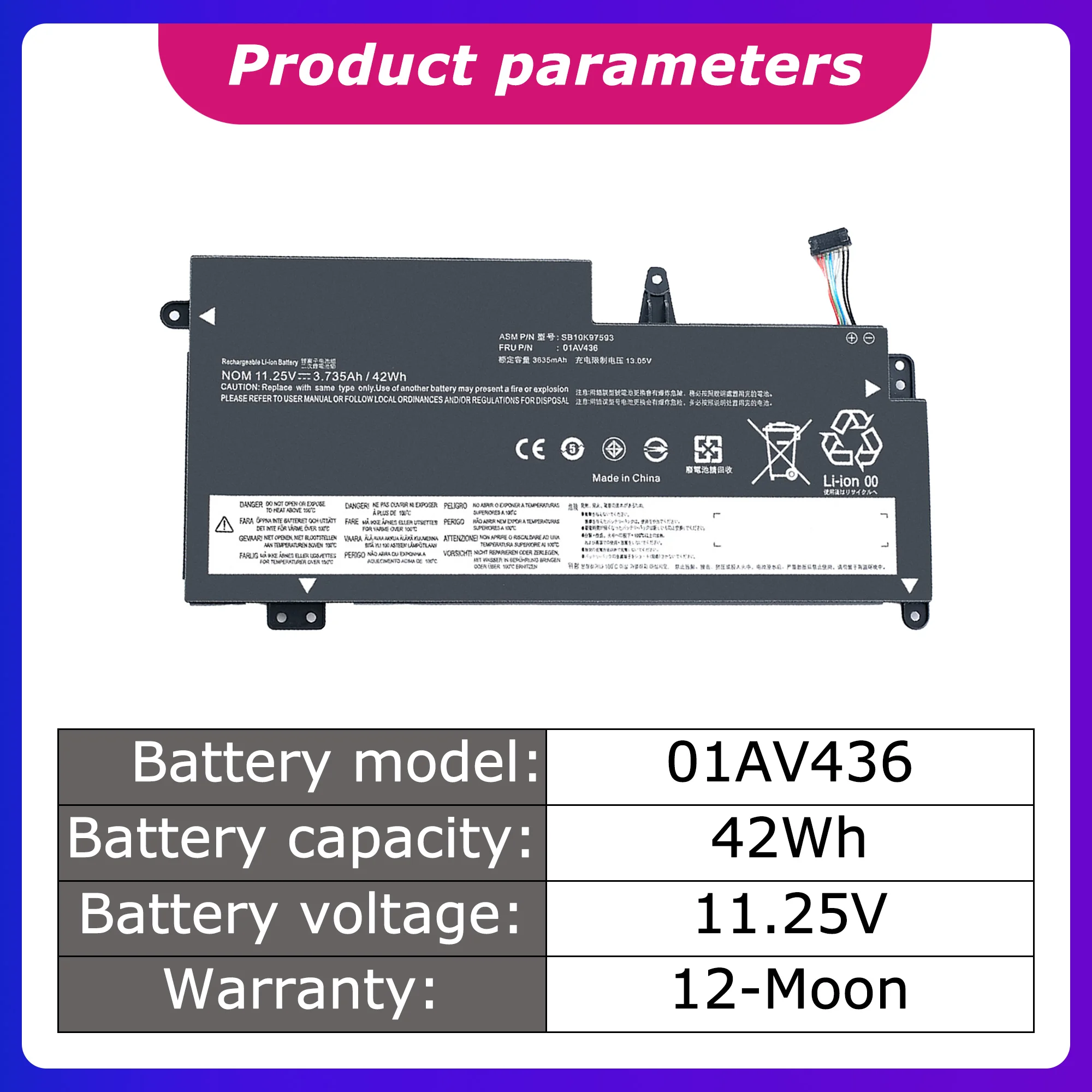 01AV436 01AV437/01AV400 Laptop Battery For Lenovo ThinkPad 13 Chromebook Series 2017 2018 1st 2nd Gen 3685mah
