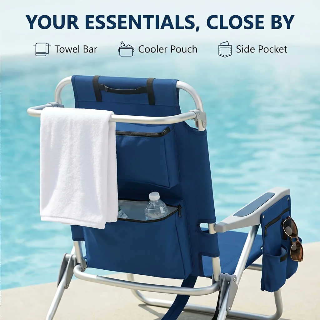 

Lightweight Beach Chair for Adults, Designed for Portability, Featuring a Folding Design with an Organizer Bag, Cooler Pouch