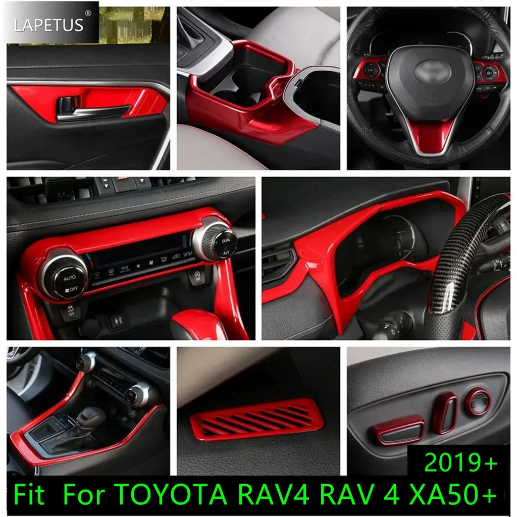 

Red Auto Window Glass Lift / Steering Wheel / AC Air Outlet Panel Accessories Cover Trim For TOYOTA RAV4 RAV 4 XA50 2019 - 2024