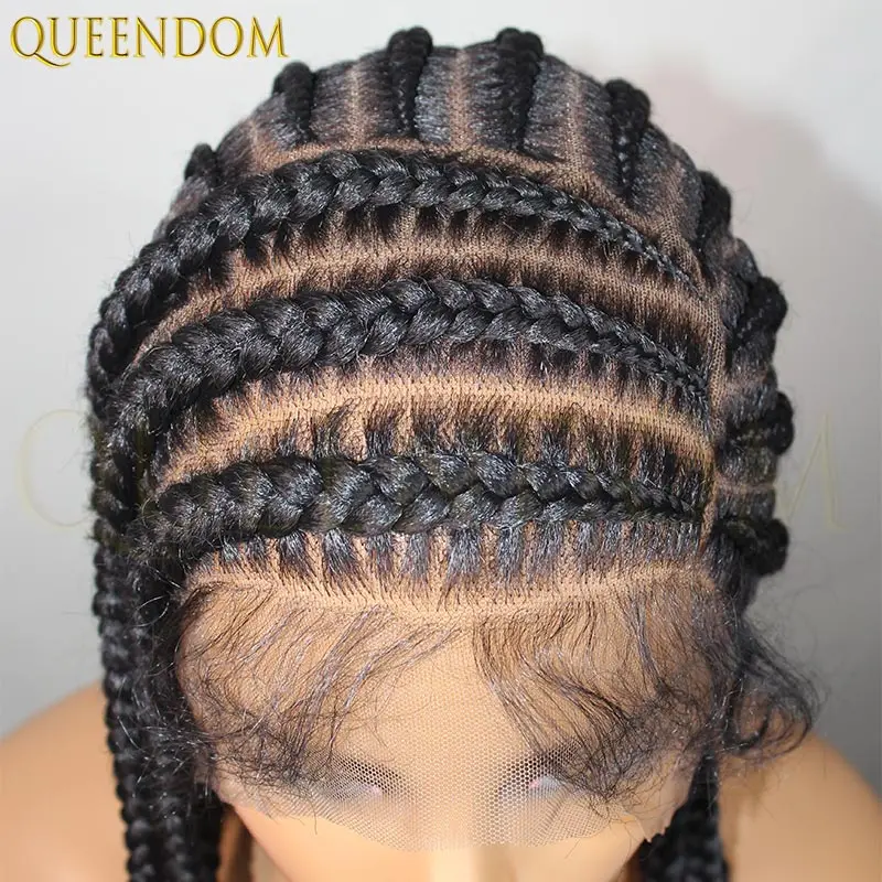 

36-дюймовый натуральный парик с косами Cornrow, синтетические полные кружевные передние плетеные парики для чернокожих женщин, парик с косой в школу