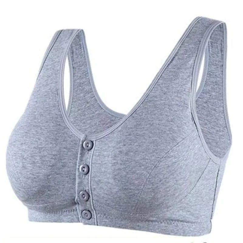 Spring Summer New Thin Cotton Wireless Comfortable Breathable Mid-aged Mom Underwear Large Size Front Buckle Women's Bra