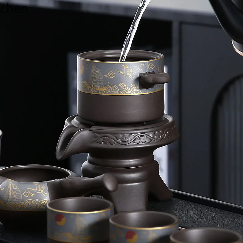 Zml premium automatic stone mill tea maker set - complete kung fu tea cup and teapot set for home use