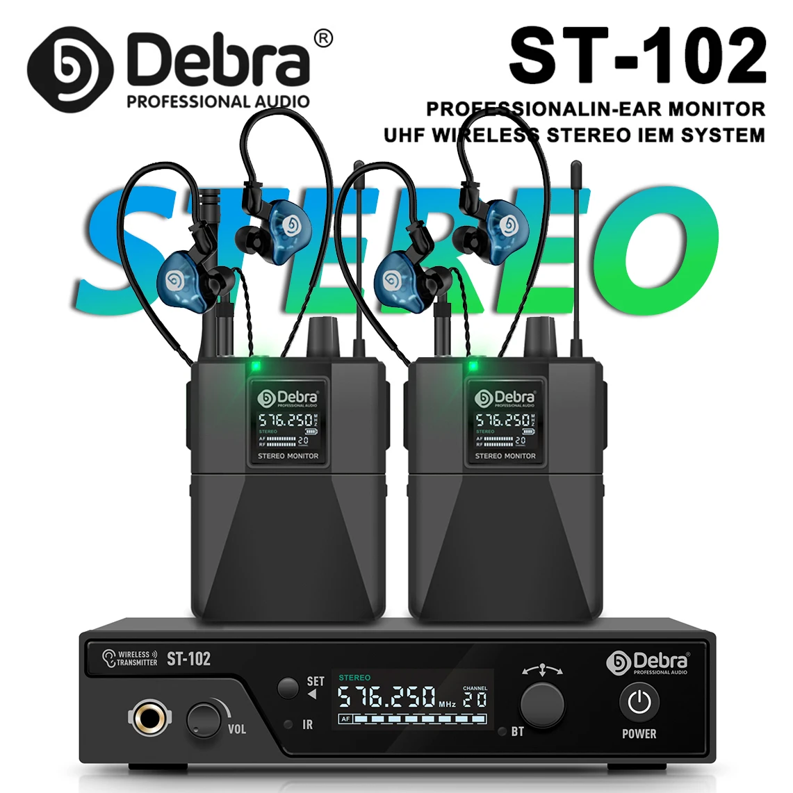 

Профессиональная беспроводная стереосистема внутриканальных мониторов Debra ST-102 с Bluetooth 5.0 UHF для сцены и театра, дальность действия 80-300 м