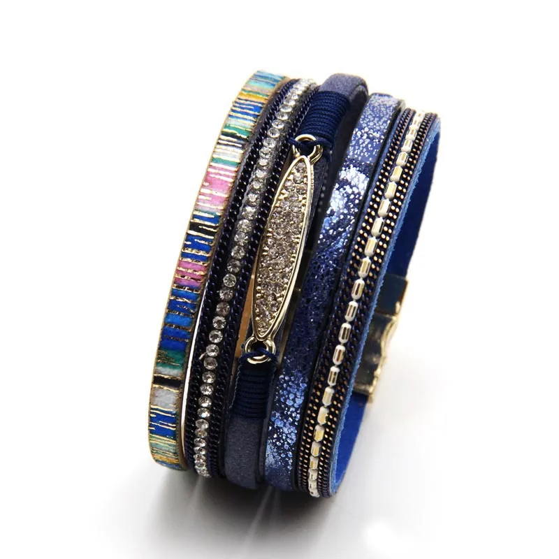 ZG New Vintage Multi Layered Leather Bracelet Jewelry Bohemian Ethnic Style Magnetic Buckle Weaving Bracelet for Women