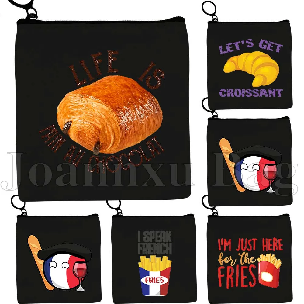 

Life is Pain au Chocolat Funny French Pastry Let's Get Croissant Fries Gift Canvas Coin Purse Key Case Storage Bags Wallet Pouch