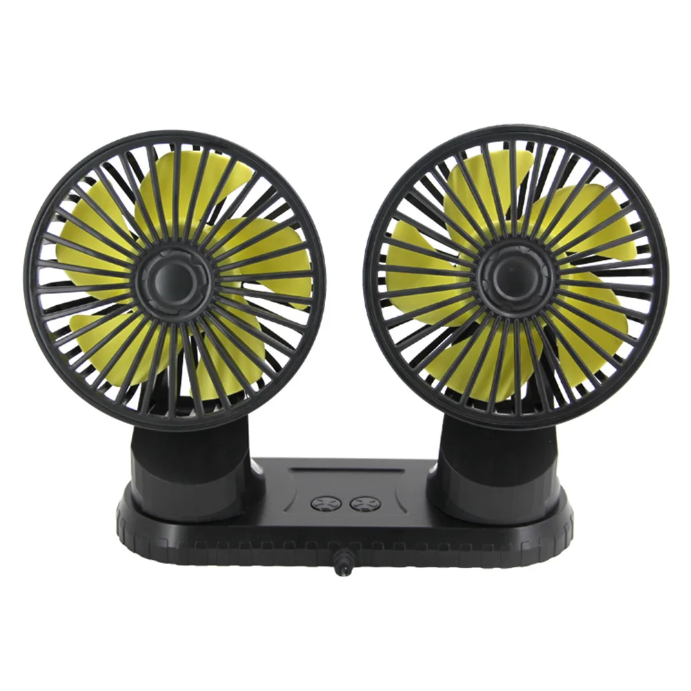 12V 24V Electric Car Cooling Fan 5V USB Dual Head Vehicle Air Circulator 3 Speeds Adjustable 360 Degree Rotation Car Accessories