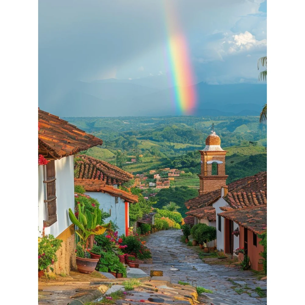 

500/1000/1200/2000 PCS Jigsaw Puzzles Remote Town and Rainbow Family Activity Relaxing Game for Living Room Home Decor Gift