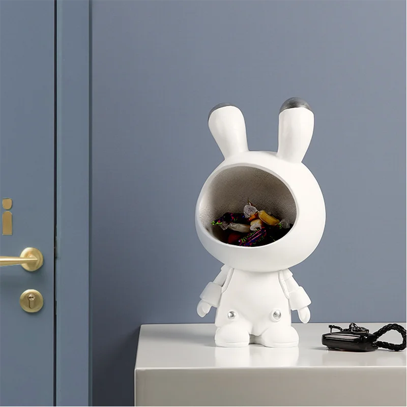 

Space Rabbit Figurine Astronaut Miniatures Storage Box Key Phone Chocolates Candy Basket Home Decor Living Room Ornaments Crafts