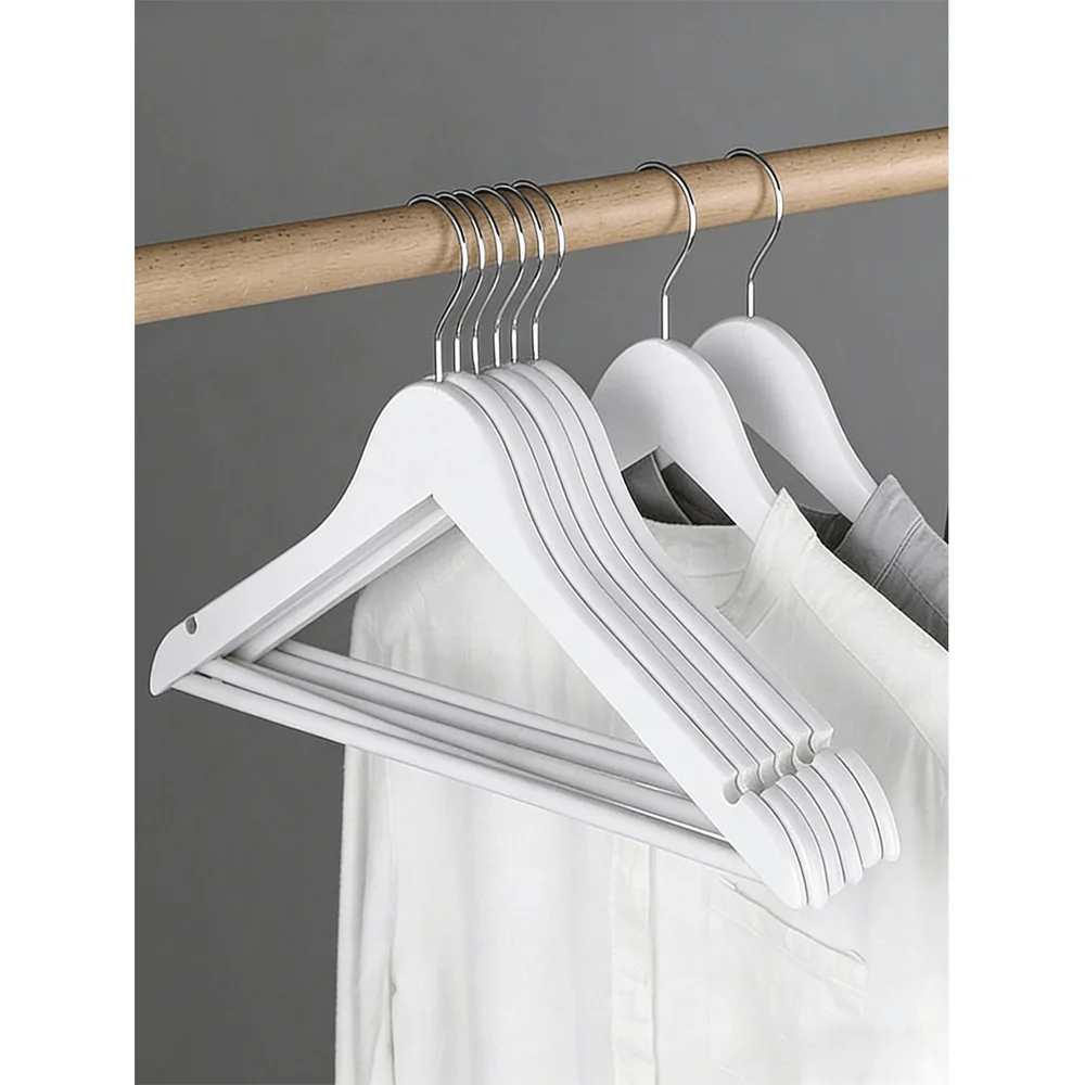 Wooden Hangers, Slim Design With Grooved Shoulders, Pants Rack, 360 Rotating Hooks, Birchwood Material, Can Hang Straps And Coa