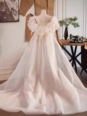 New ivory flowers performance dance wrap shawl training tail prom evening wedding bridal dress Diy accessories