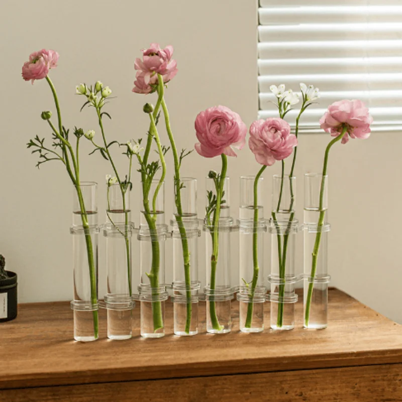 Hinged Flower Glass Vase Hydroponic Container Living Room Office Dining Table Floral Decor Clear Test Tubes Flower Pot Floral