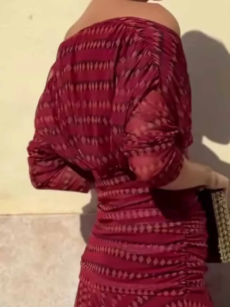 مثير عالية الخصر شبكة ألف خط فستان الصيف المطبوعة شال طوق الشيفون فستان جديد مثير قبالة الكتف بوهو سوينغ فستان طويل الشاطئ #1