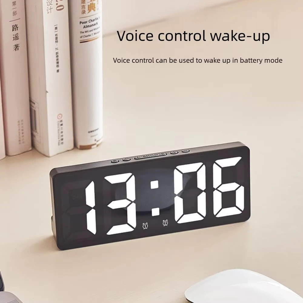 Reloj Despertador Digital con Control por Voz, Temperatura, Función de Repetición, Modo Nocturno, 12/24H, Función Anti-interferencia, Reloj de Mesa LED