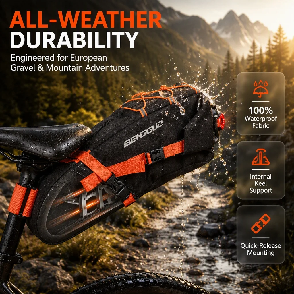 10L Waterproof Bike Saddle Bag, Large Capacity Bicycle Seat Bag, MTB Road Bike Tool Bag, Quick Release Rear Rack Bag