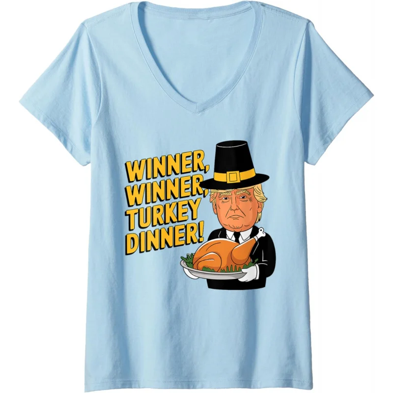 Thanksgiving Women's Funny Trump Winner Turkey V-neck T-shirt Mountain