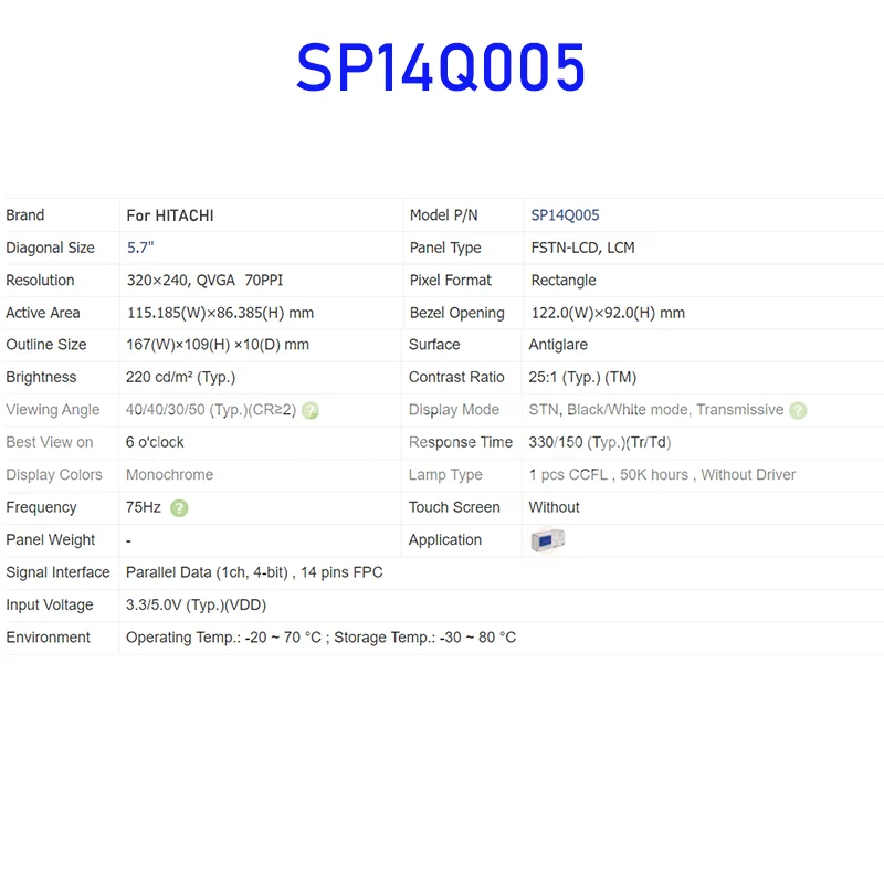 SP14Q005 Painel de tela LCD de 5,7 polegadas original para HITACHI novo e envio rápido 100% testado