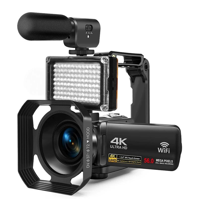 4K Digital Camera with Windproof Microphone and Fill Light to Record 4K 30 Frames of Video Vlogging For YouTube