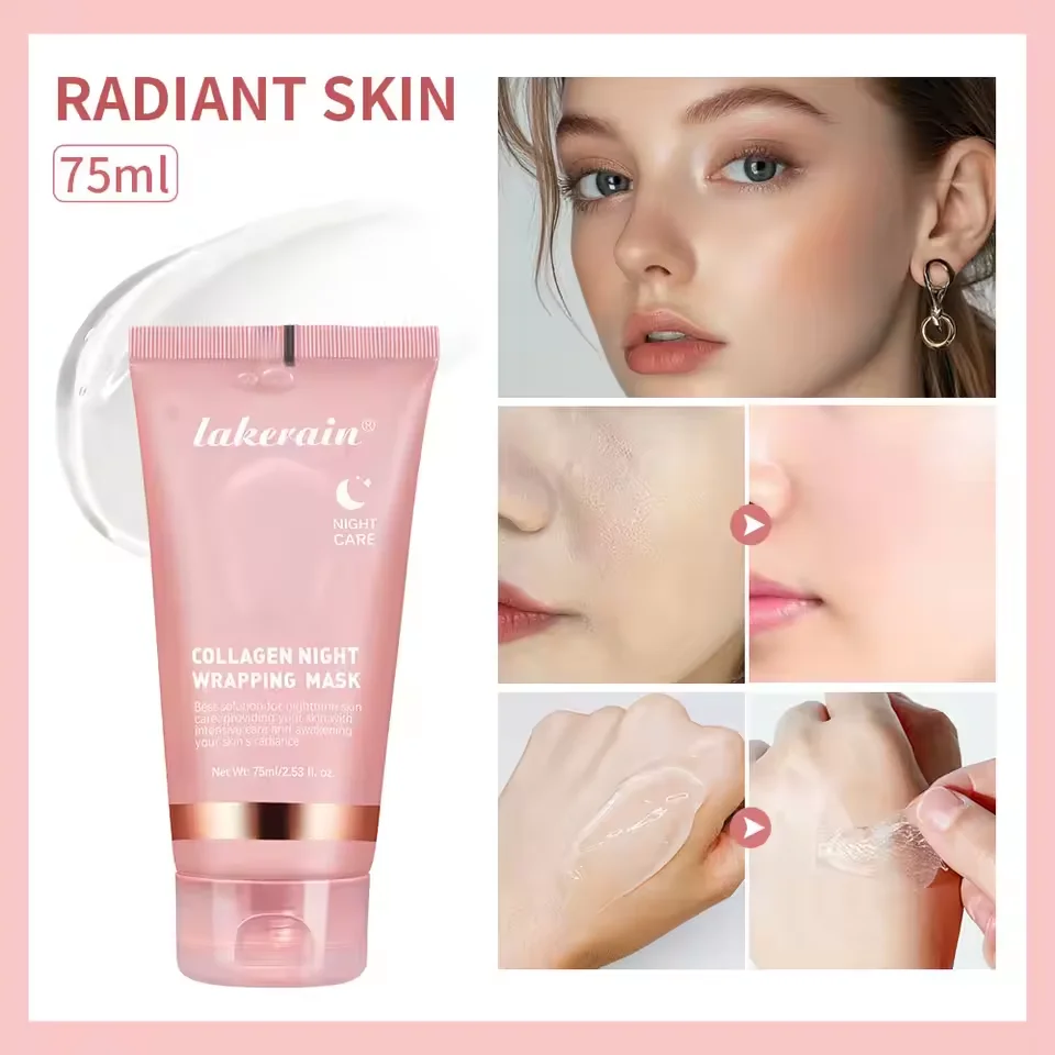 Mascarilla de noche envuelta en colágeno, reafirmante hidratante, digestión hidrata y reduce la textura de la piel, mascarilla de cuidado nocturno ideal para usar antes de la cama