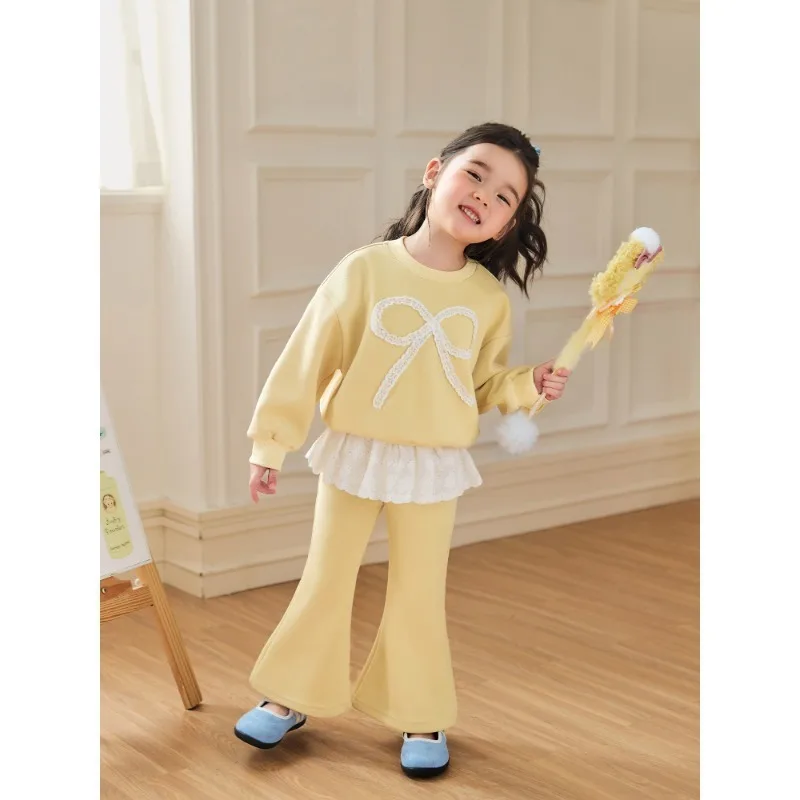 RAISE 2-8 Jahre Kinder Mädchen Zweiteiliges Outfit Herbst Kinder Mädchen Schleifen-Sweatshirt Trainingsanzüge 2026 Spitzenbesetzte Schlaghose Outfits – Detail 5