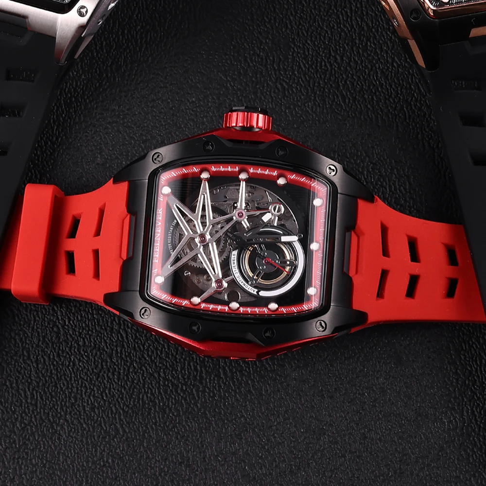 FEELENEVER Design LIGE Men Automatic Watch Skeleton Mechanical Wristwatch Stainless Steel Case Sapphire Crystal Waterproof Watch