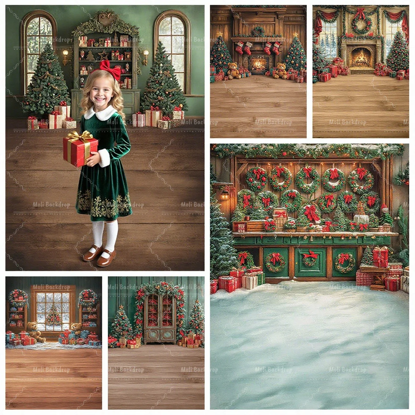 

Winter Christmas Vintage Fireplace Window Photography Background Xmas Kids Family Portrait Decor Backdrop Photo Studio Props