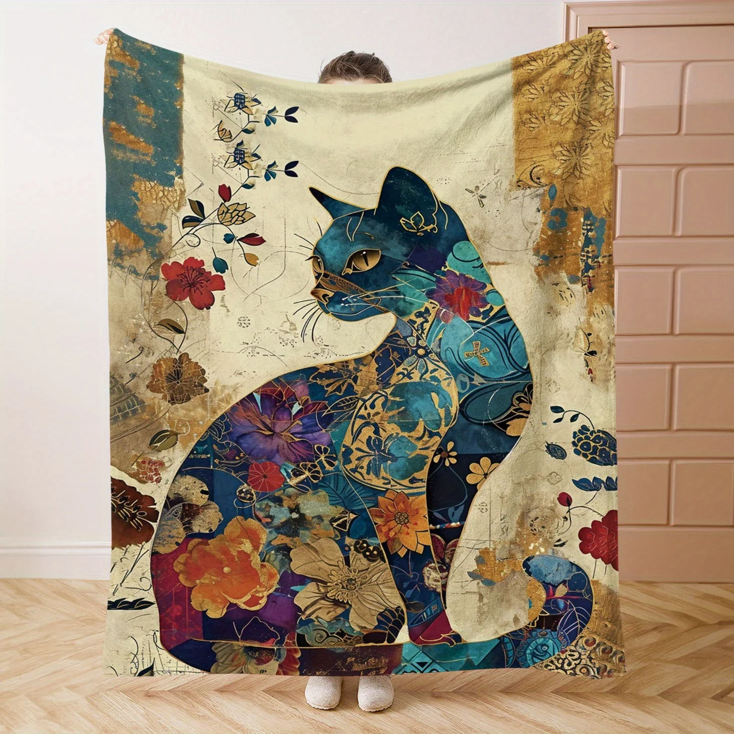 

VIKAMA фланелевое одеяло с цветочным принтом кота, ультралегкое и мягкое пеленальное одеяло для гостиной, дивана, спальни, новорожденного