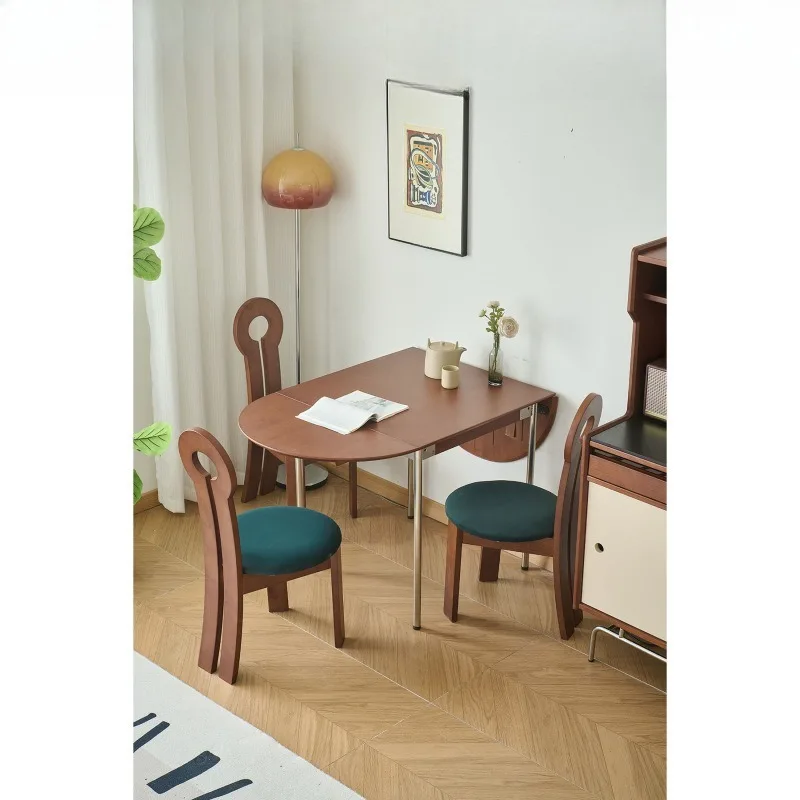 antique household rectangular stainless steel simple dining table retro small apartment solid wood retractable dining table