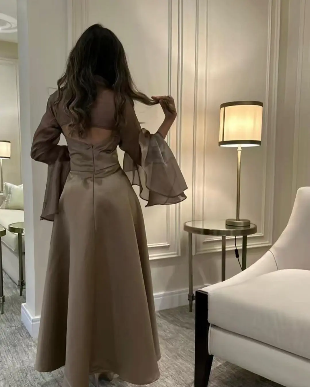 Square Neckline Floor Length Evening Dress Prom Gowns Long Sleeve Party Dress 2023 Saudi Arabia Women's Formal Prom Ball Gown