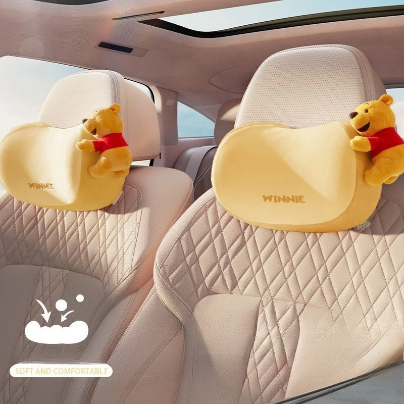 Cartoon Winnie Pooh Car Neck Pillow Ergonomic Soft Memory Foam Headrest Lumbar Support Pillow Cute Lotso Breathable Waist Pillow