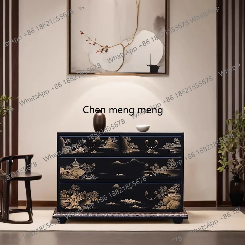 

New Chinese-style painted chest cabinet, living room wall decoration, drawer storage side cabinet