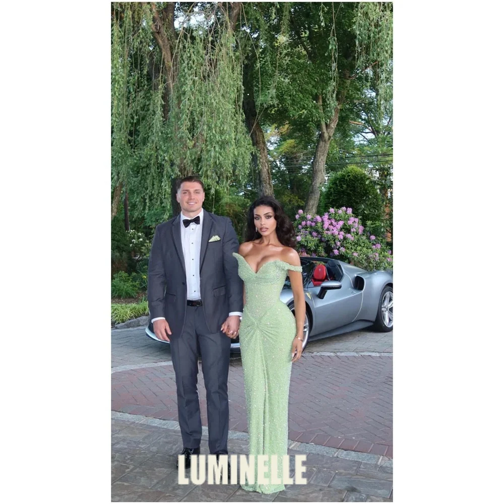 

Green Off Shoulder Sequin Prom Dresses Mermaid Exquisite Customized جديد في الفساتين Sweep Train Evening Party Dress 2026