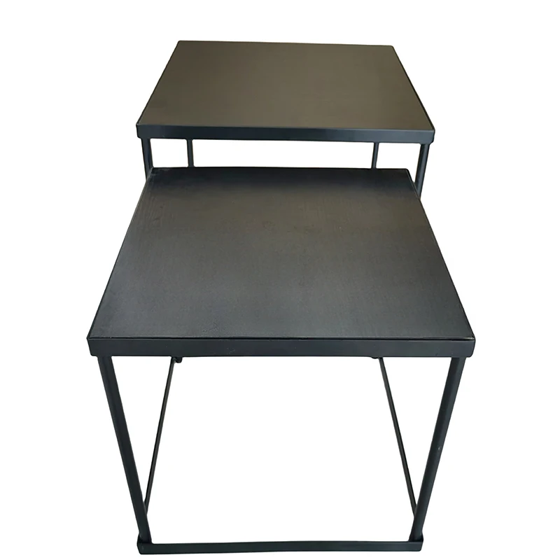 Hot Sales Set Of 2 Square Coffee Table Side Table With Steel Frame, Wooden Sofa Table For Living Room, Bedroom, Office