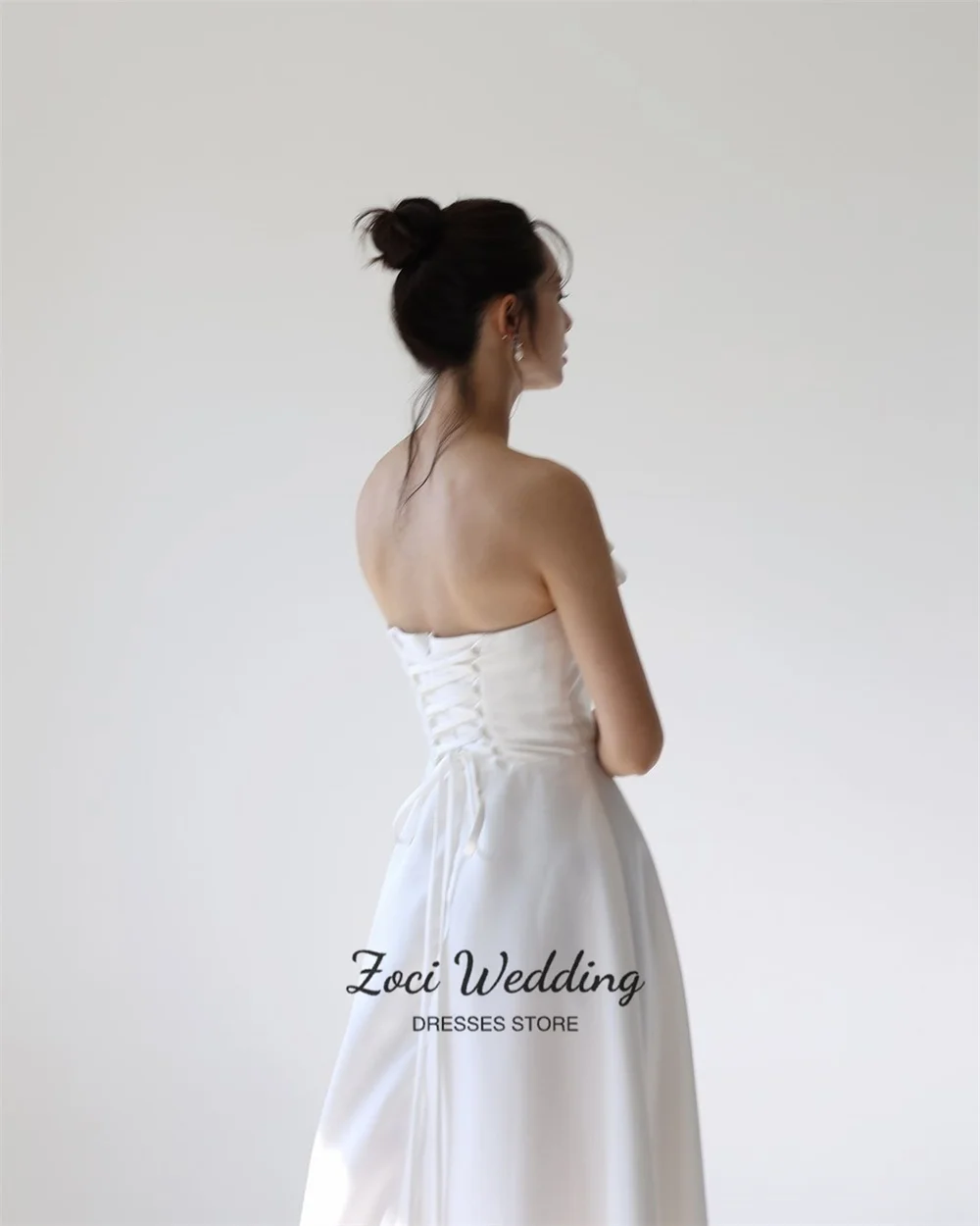 Zoci-vestidos de recepción de boda con lazo sin tirantes, vestidos de noche con corsé simples y elegantes, vestido de novia de satén hasta el suelo personalizado