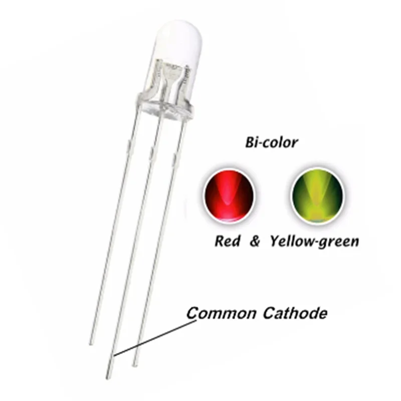 100pcs 5mm Red + Green Bicolor Led Round Head Transparent Dip-3 Common Cathode Water Clear Lamp Light Beads