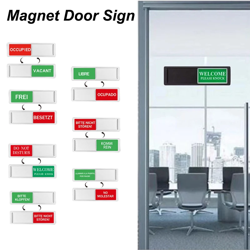 Do Not Disturb Door Sign Privacy Meeting Room Status Occupied Vacant Sign Magnet Slider Multiple Language for Office Home Hotel