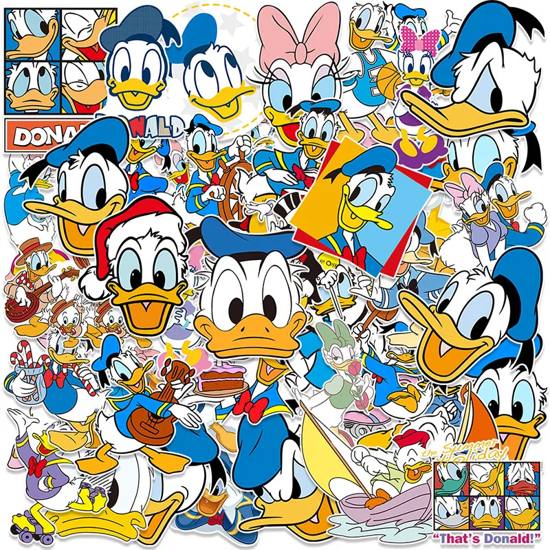 

50PCS Donald Duck DIY Cartoon Stickers Phone Trunk Refrigerator Waterproof Anime Stickers Anime Figure Image Toys Sticker Gift