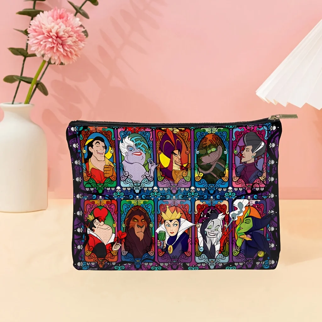 1 bolsa de maquillaje de princesa y villano de Disney, con Belle, Jasmine, Mulan, Merida, Aurora, Maléfica, Jafar y Cruella De Vil, bolsa para guardar joyas, bolsa de viaje perfecta con cremallera