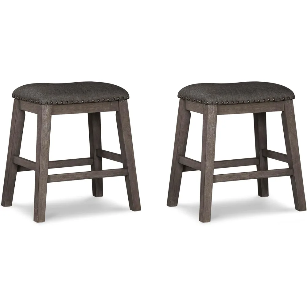 

Caitbrook Rustic 24.4" Counter Height Upholstered Barstool, 2 Count, Gray